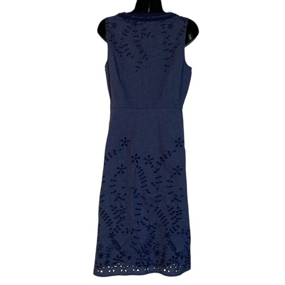 Maine New England Navy Blue Sleeveless Eyelet Lace Crochet Trim Midi Dress Sz 10 - Picture 12 of 14
